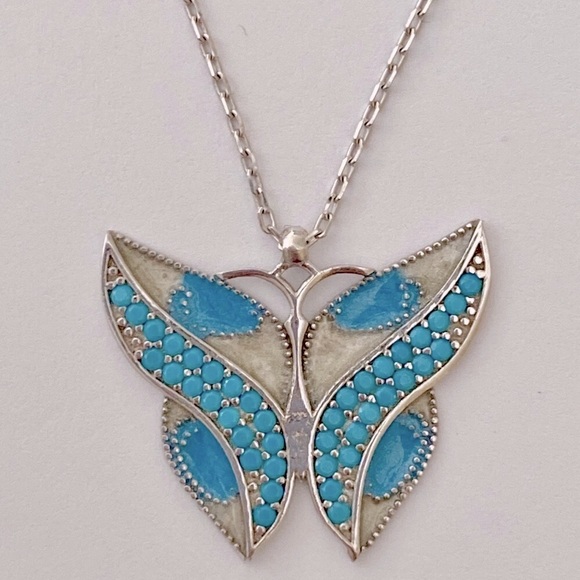 Jewelry - 🦋 925 Silver butterfly necklace enamel turquoise